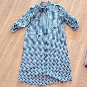 Tory Burch Light Blue Geometric Mini Shirt Dress